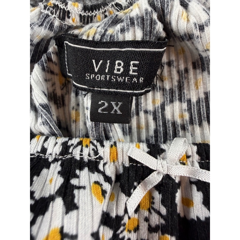 Vibe Sportswear Black Daisy Floral Ribbed Ruffle Hem Mini Dress Size 2X - Picture 4 of 7